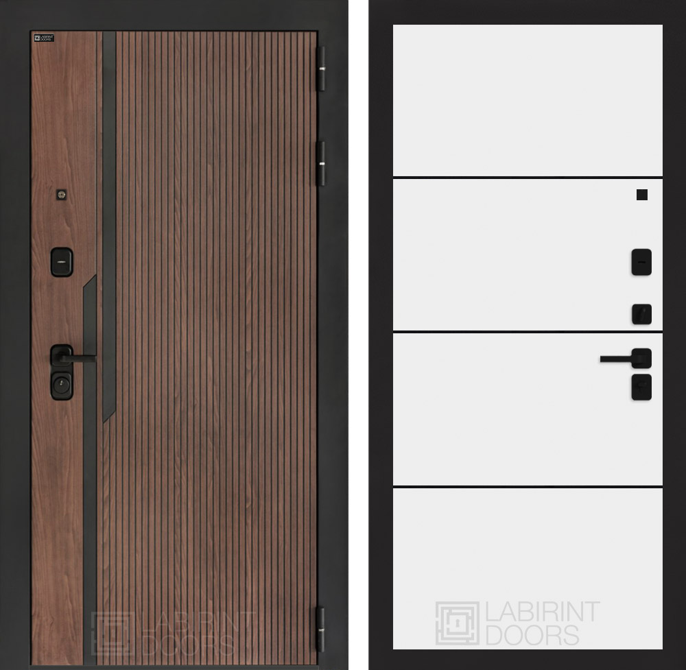 Входная дверь Кармина 25 - Белый софт, черный молдинг